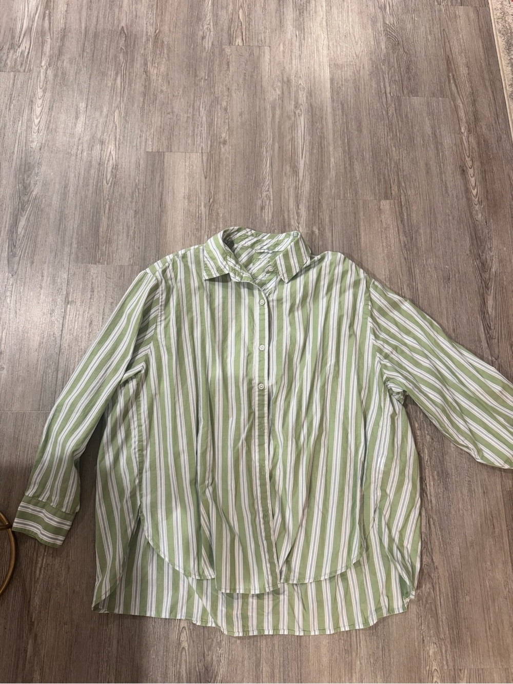 aerie Green & White Striped Button-Down Shirt